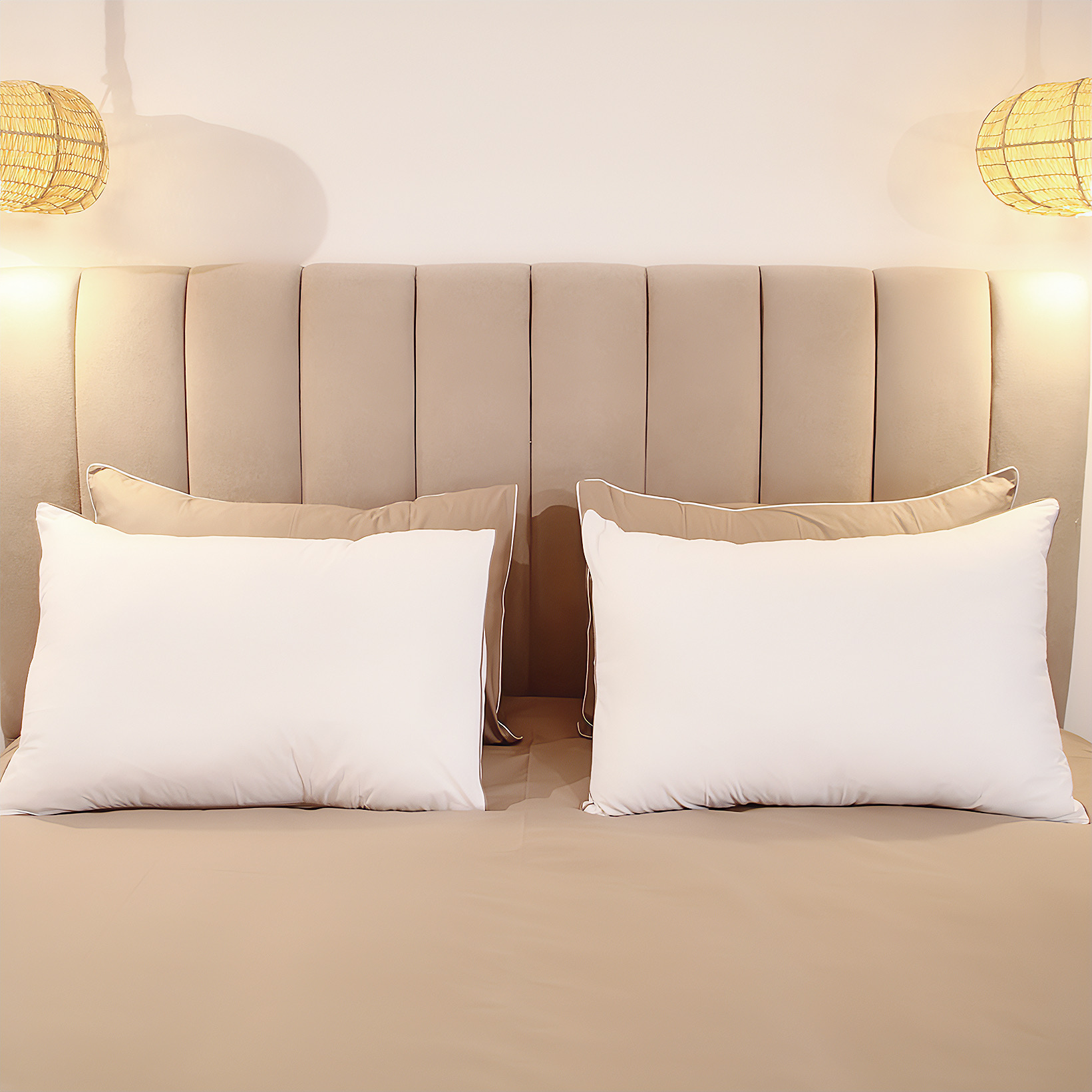 Dualité Taupe & Blanc – Coton Satiné 300 Fils